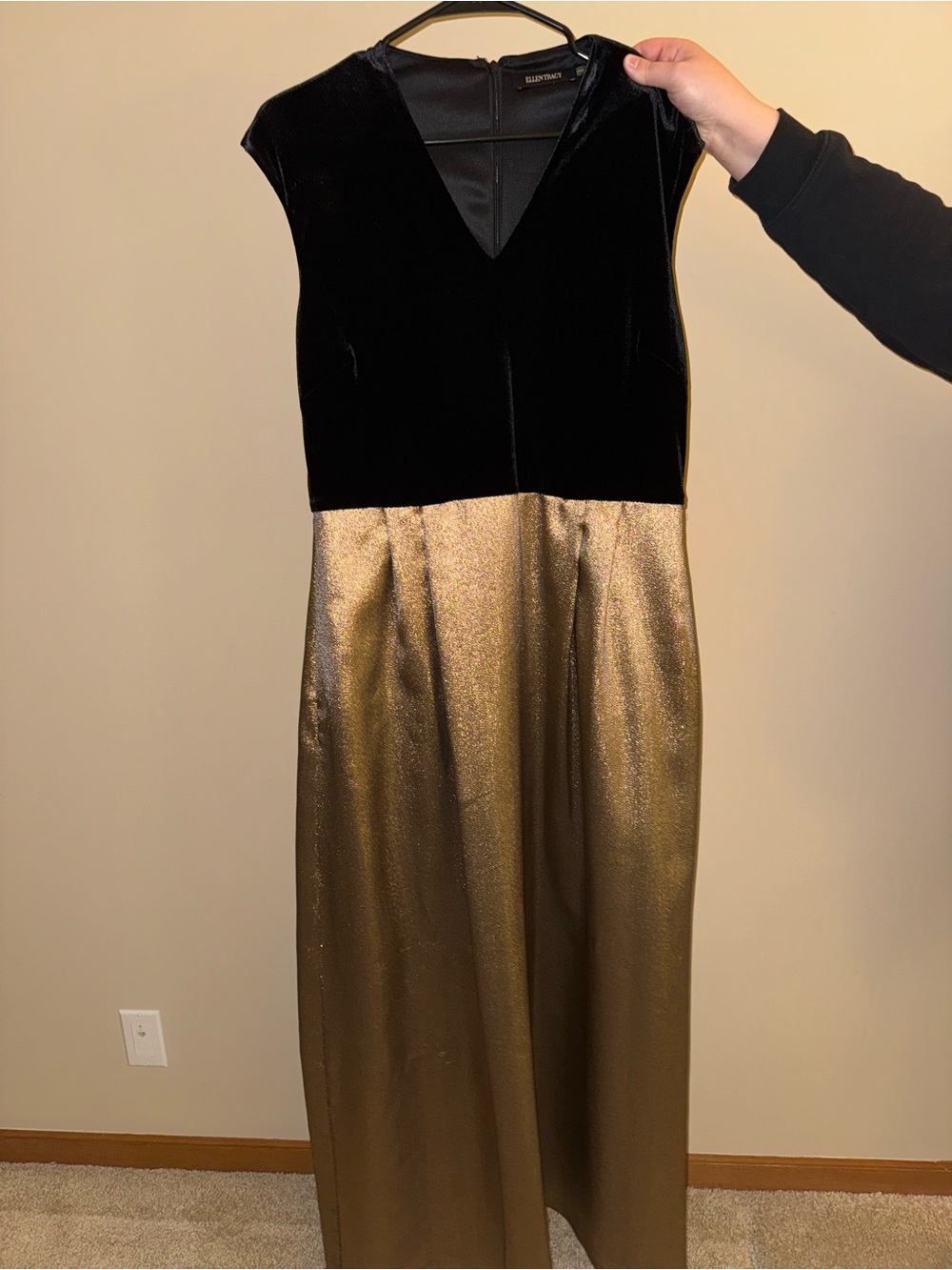 Ellen Tracy Black Velvet V-Neck Dress
